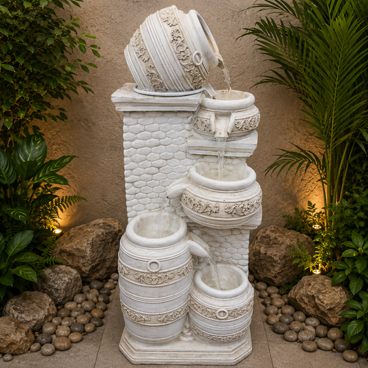 Ceramic tiered outdoor fountain