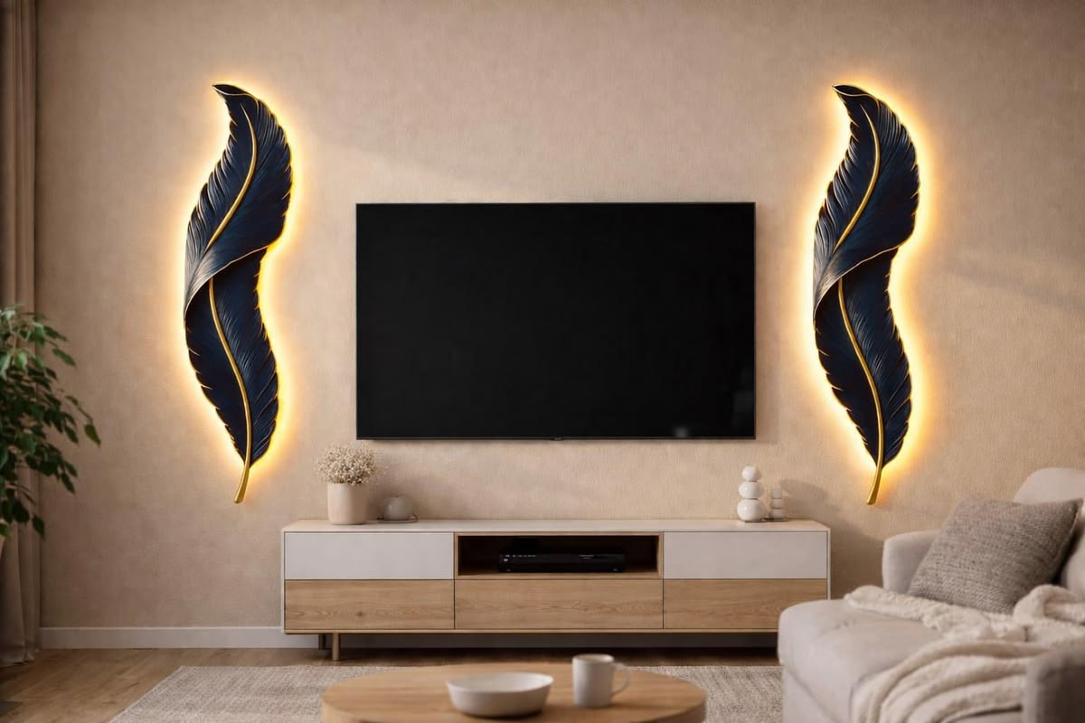 Wall Mounted Feather LED Sconce Lamp, Feather Design Indoor Light lamp