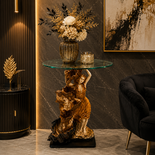 Luxury Goddess Glass Accent Table