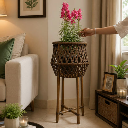 handmade rattan planter pot