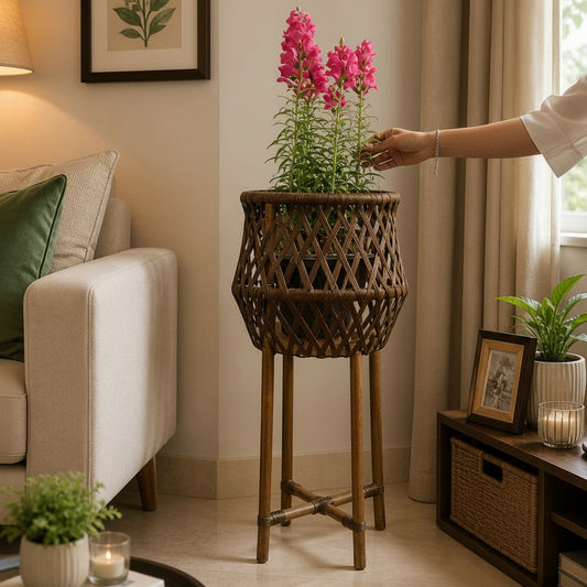 handmade rattan planter pot