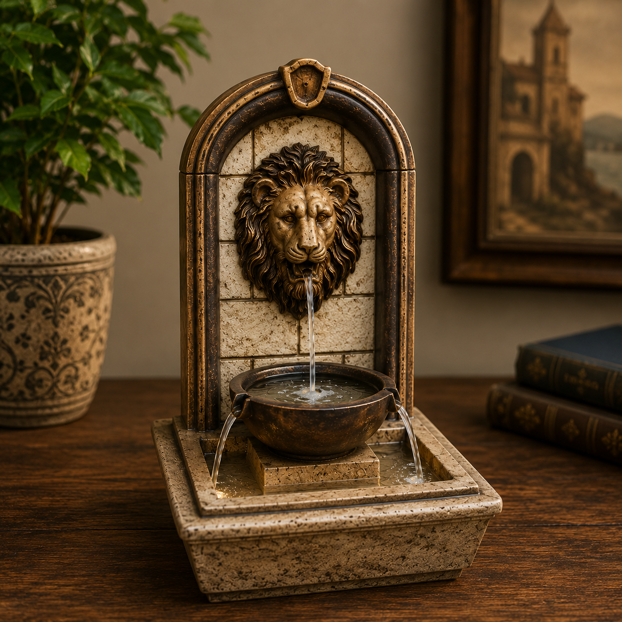Royal Lion Tabletop Water Fountain