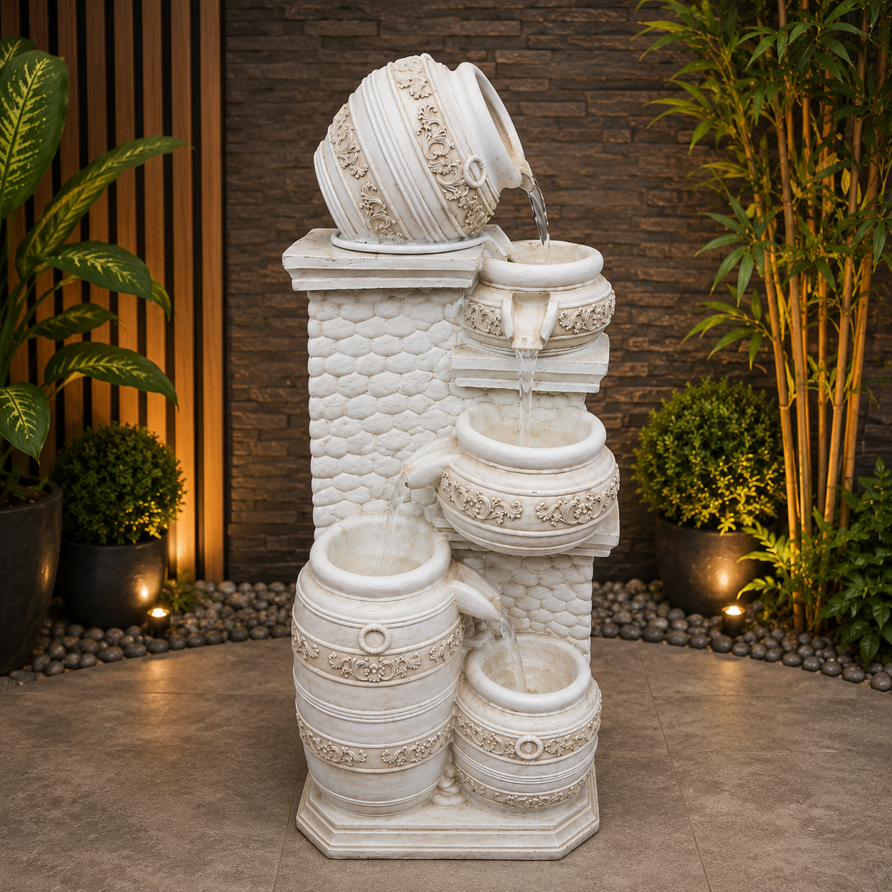 Ceramic tiered outdoor fountain