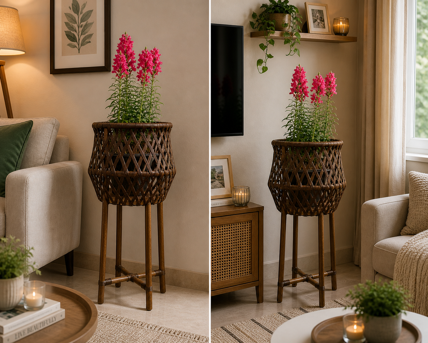 handmade rattan planter pot