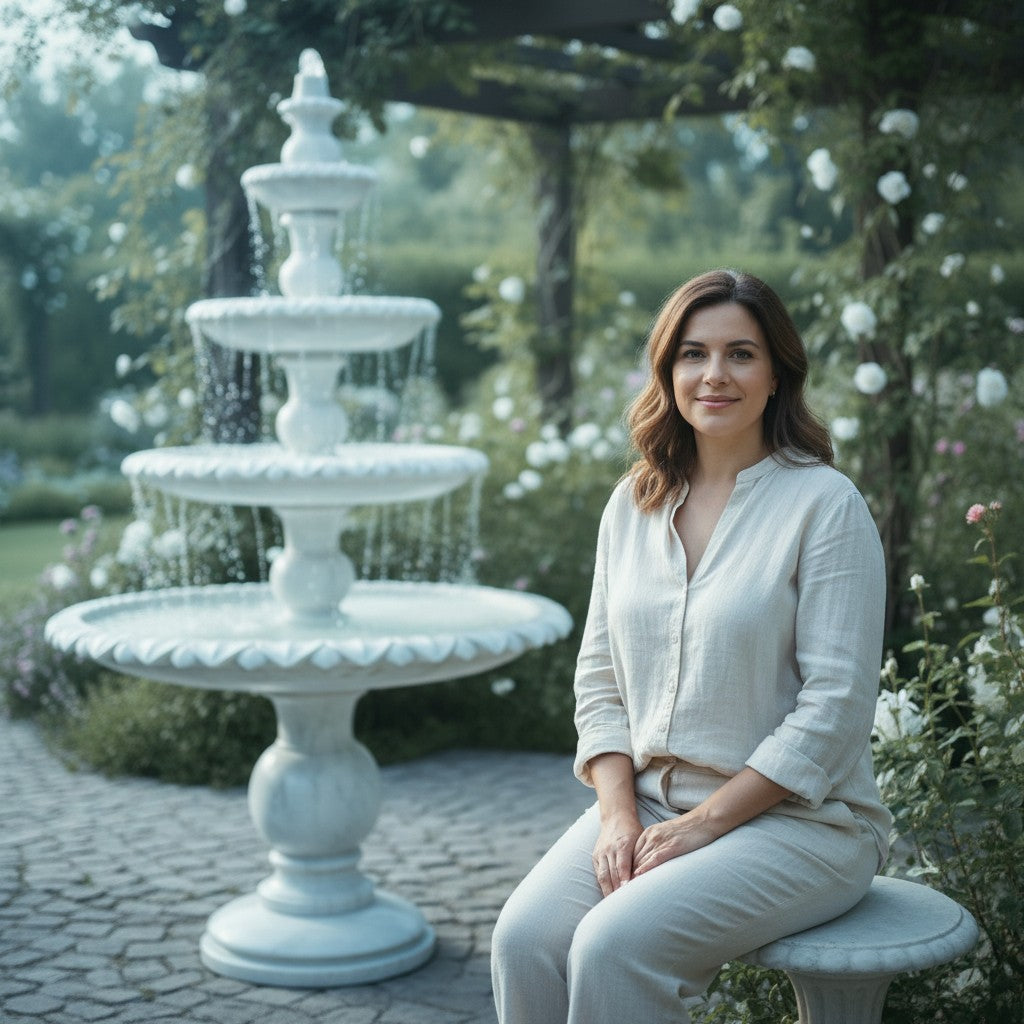 White Marble Tiered Fountain