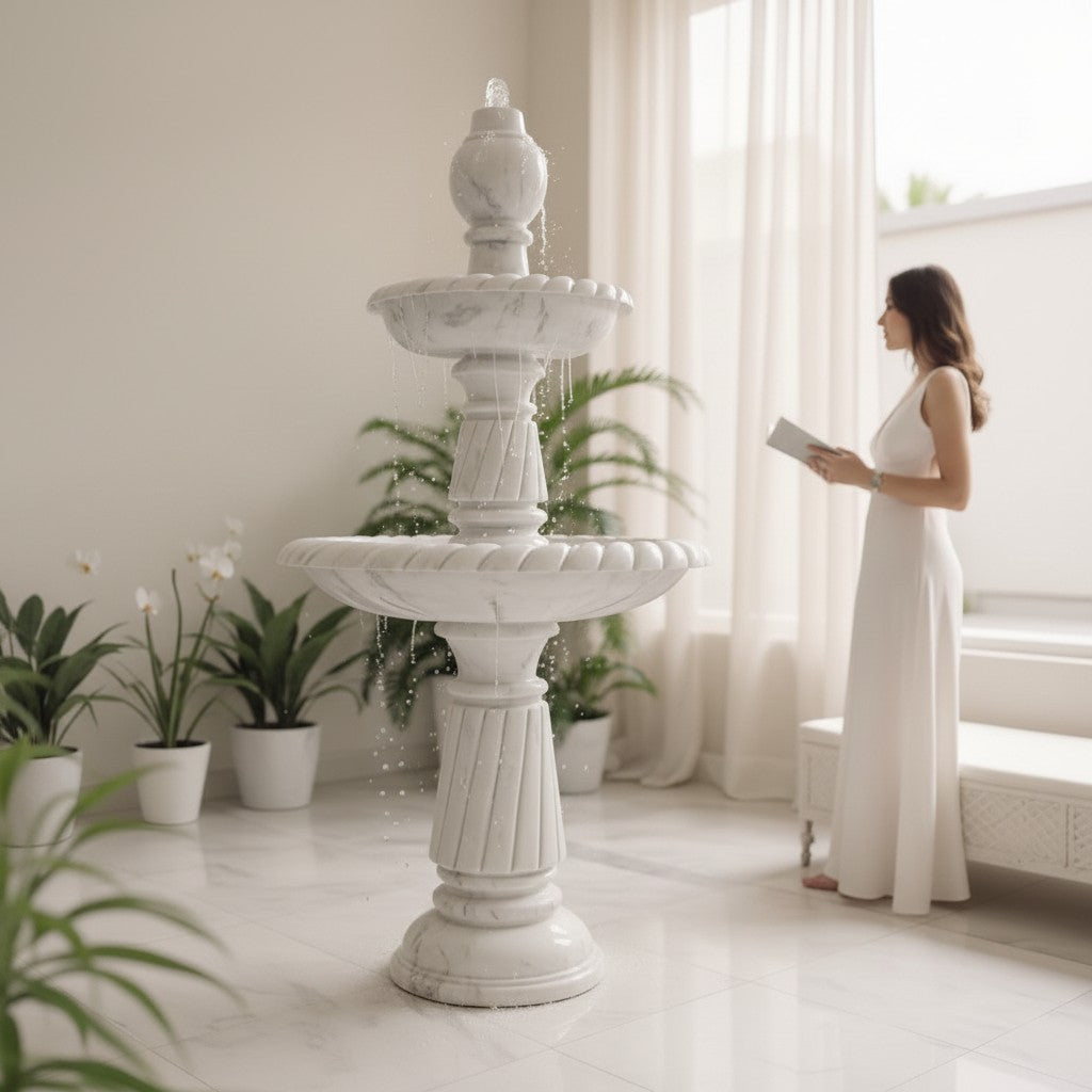 white marble water fountain