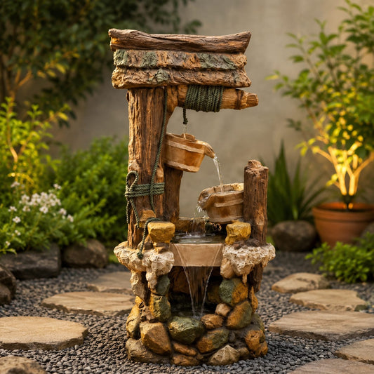Rustic Wishing Well Water Fountain