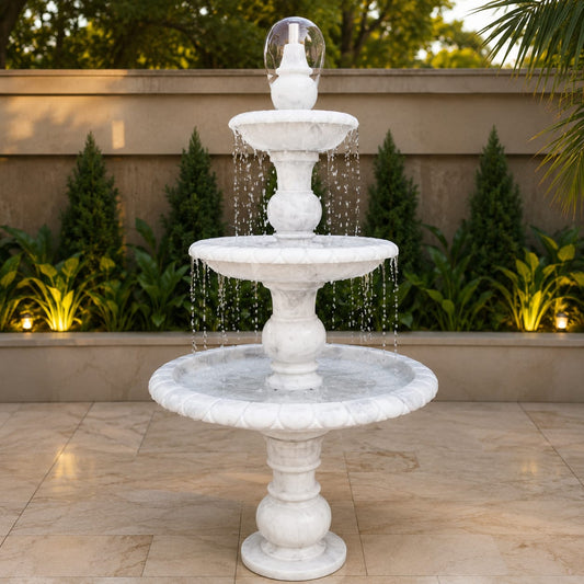 White Fluted Marble 3-Tier Fountain