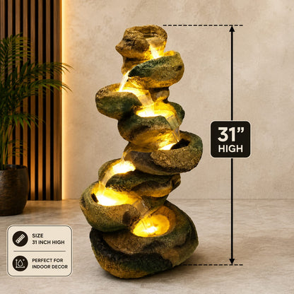 Spiral Rock Stream Multi-Tier Waterfall Fountain