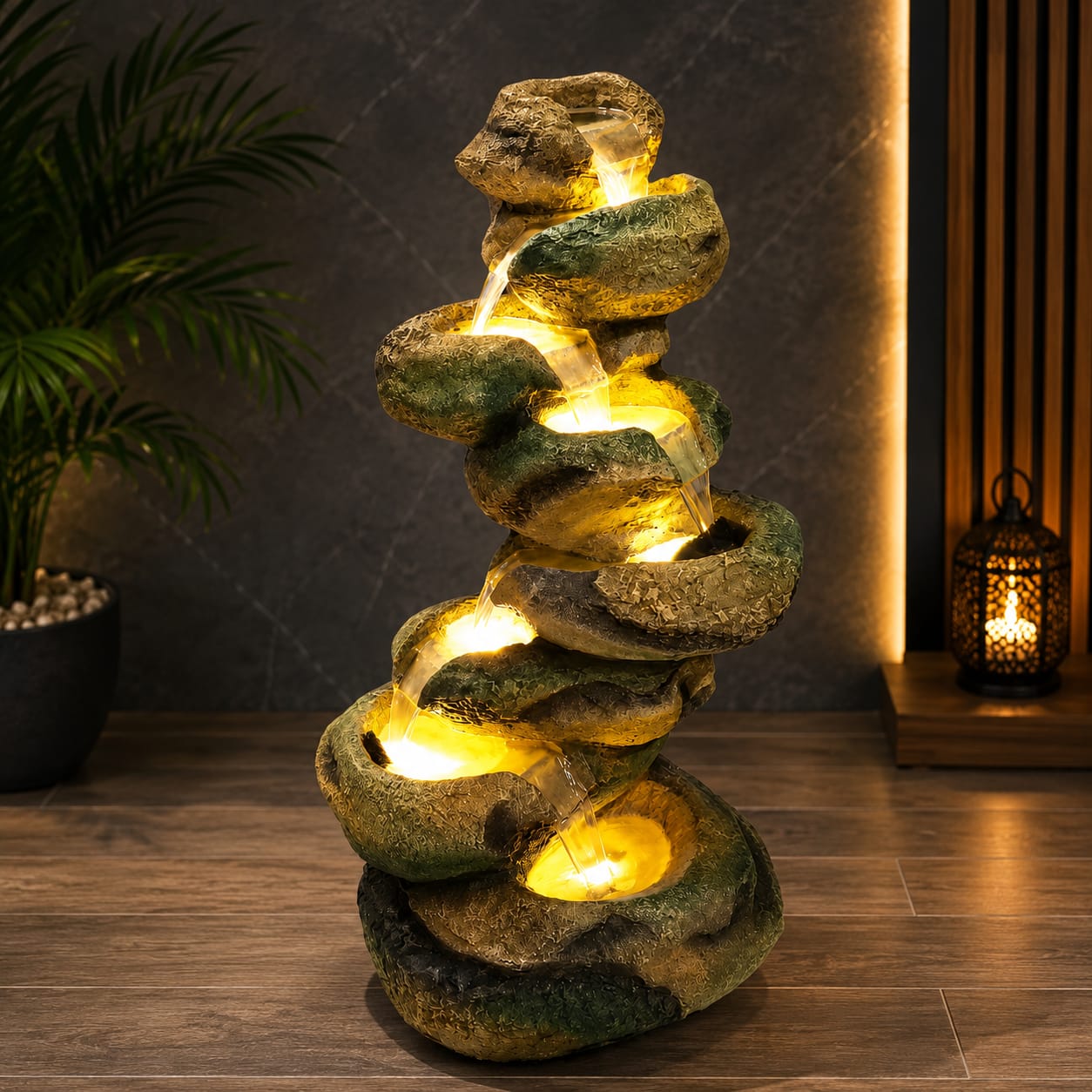 Spiral Rock Stream Multi-Tier Waterfall Fountain