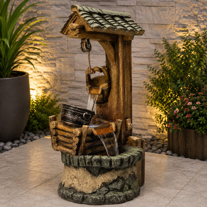 Rustic Wooden Well Fountain