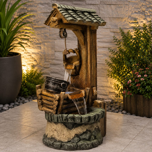 Rustic Wooden Well Fountain