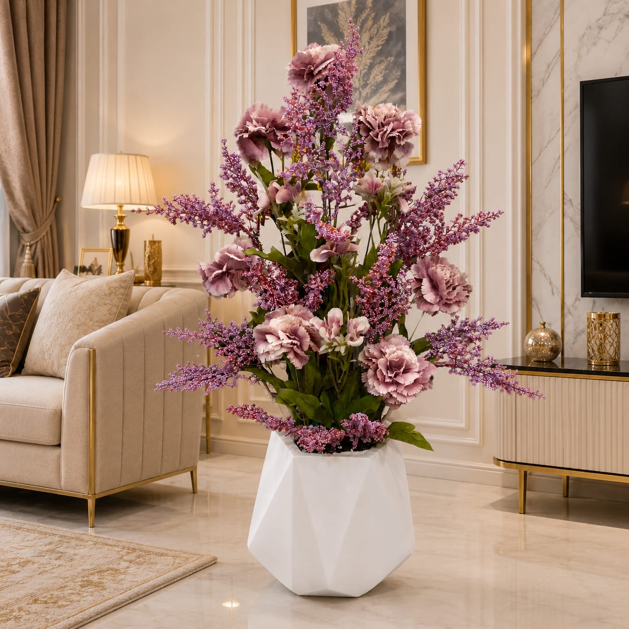 Faux Floral Ceramic Potted Plant