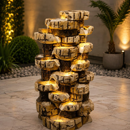 LED Illuminated Tiered Rock Waterfall Fountain Resin Pot