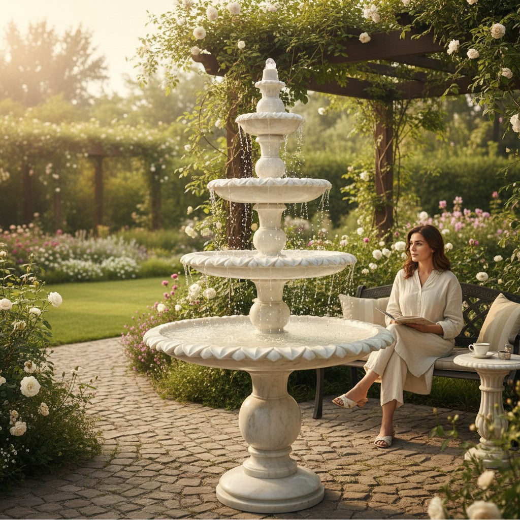 White Marble Tiered Fountain