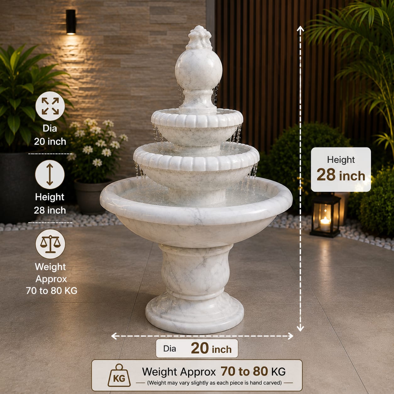 Elegant 3-Tier Marble Water Fountain