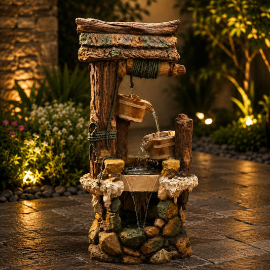 Rustic Wishing Well Water Fountain