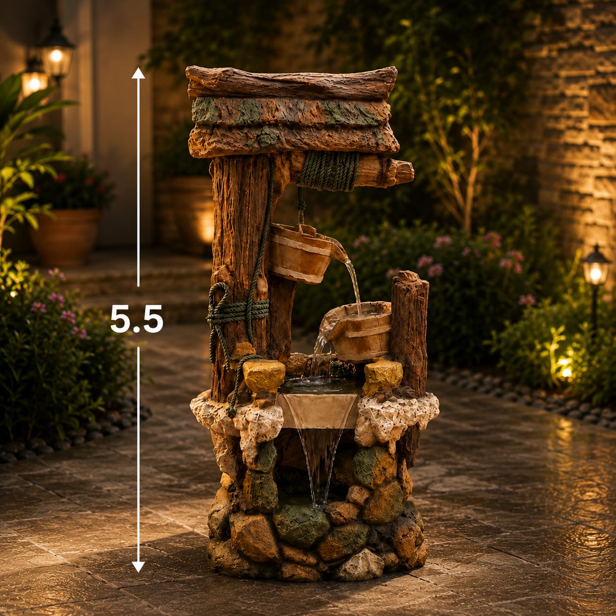 Rustic Wishing Well Water Fountain