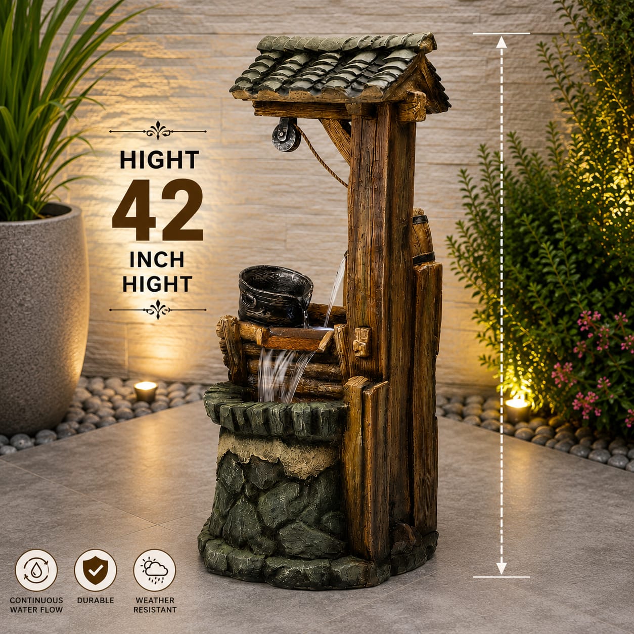 Rustic Wooden Well Fountain