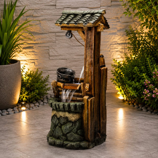 Rustic Wooden Well Fountain