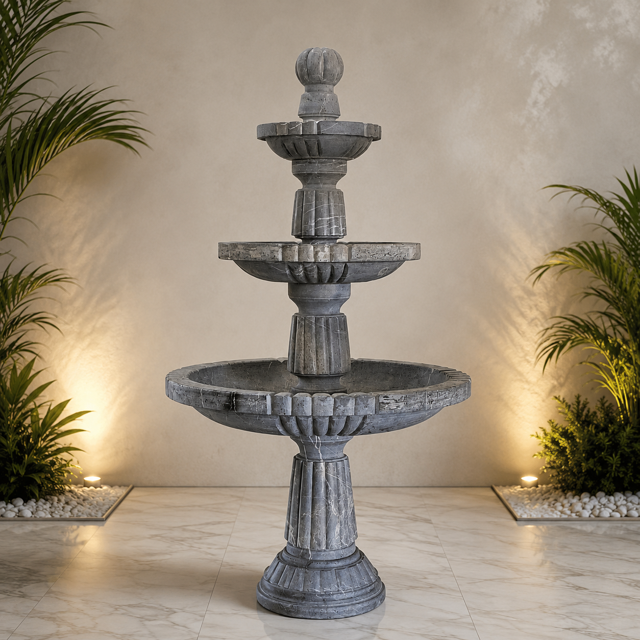 Grey Fluted Marble 3-Tier Fountain