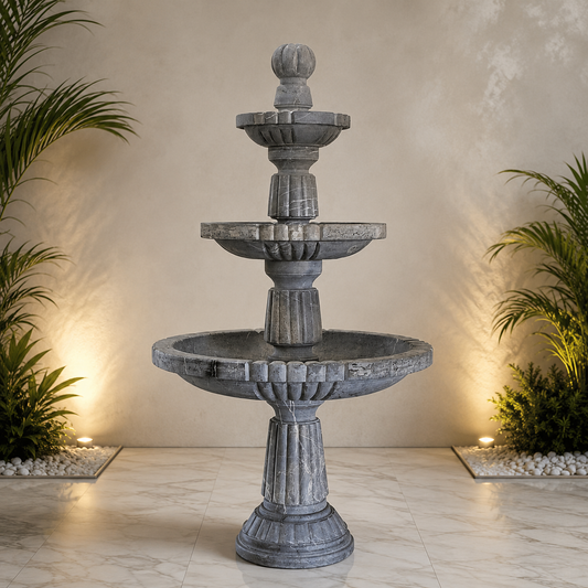 Grey Fluted Marble 3-Tier Fountain