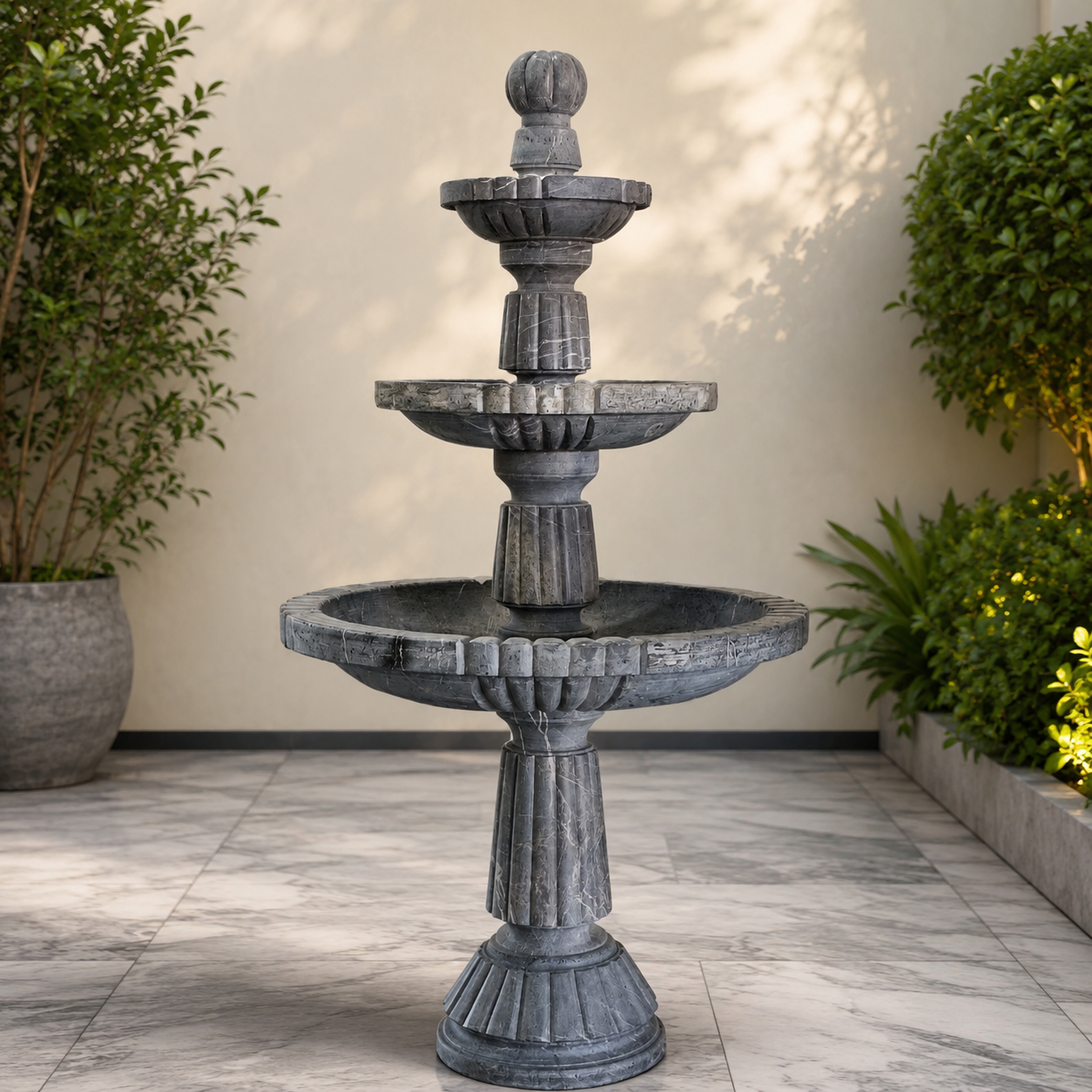 Grey Fluted Marble 3-Tier Fountain