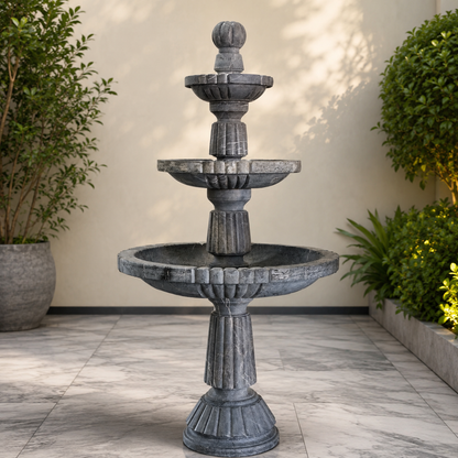 Grey Fluted Marble 3-Tier Fountain