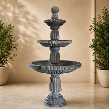 Grey Fluted Marble 3-Tier Fountain