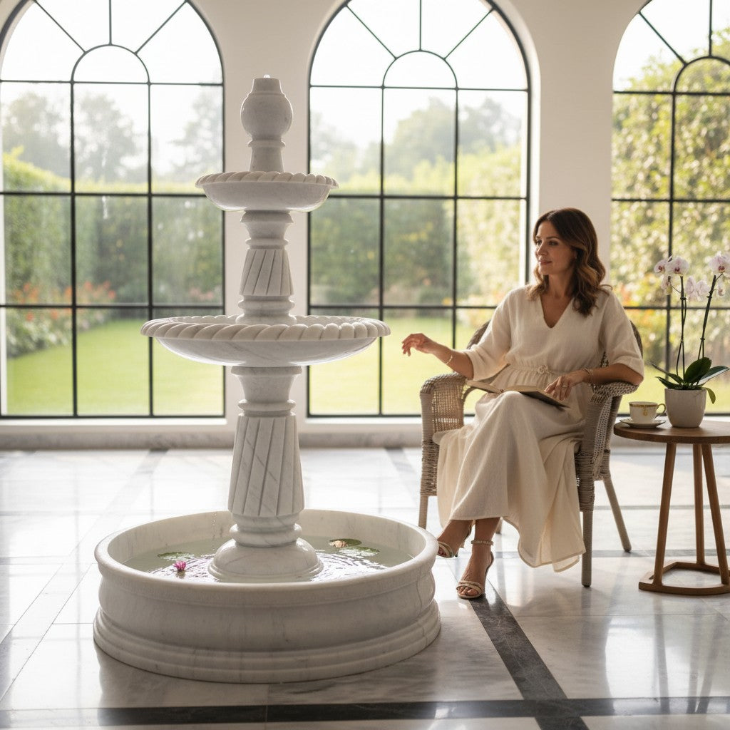 white marble water fountain